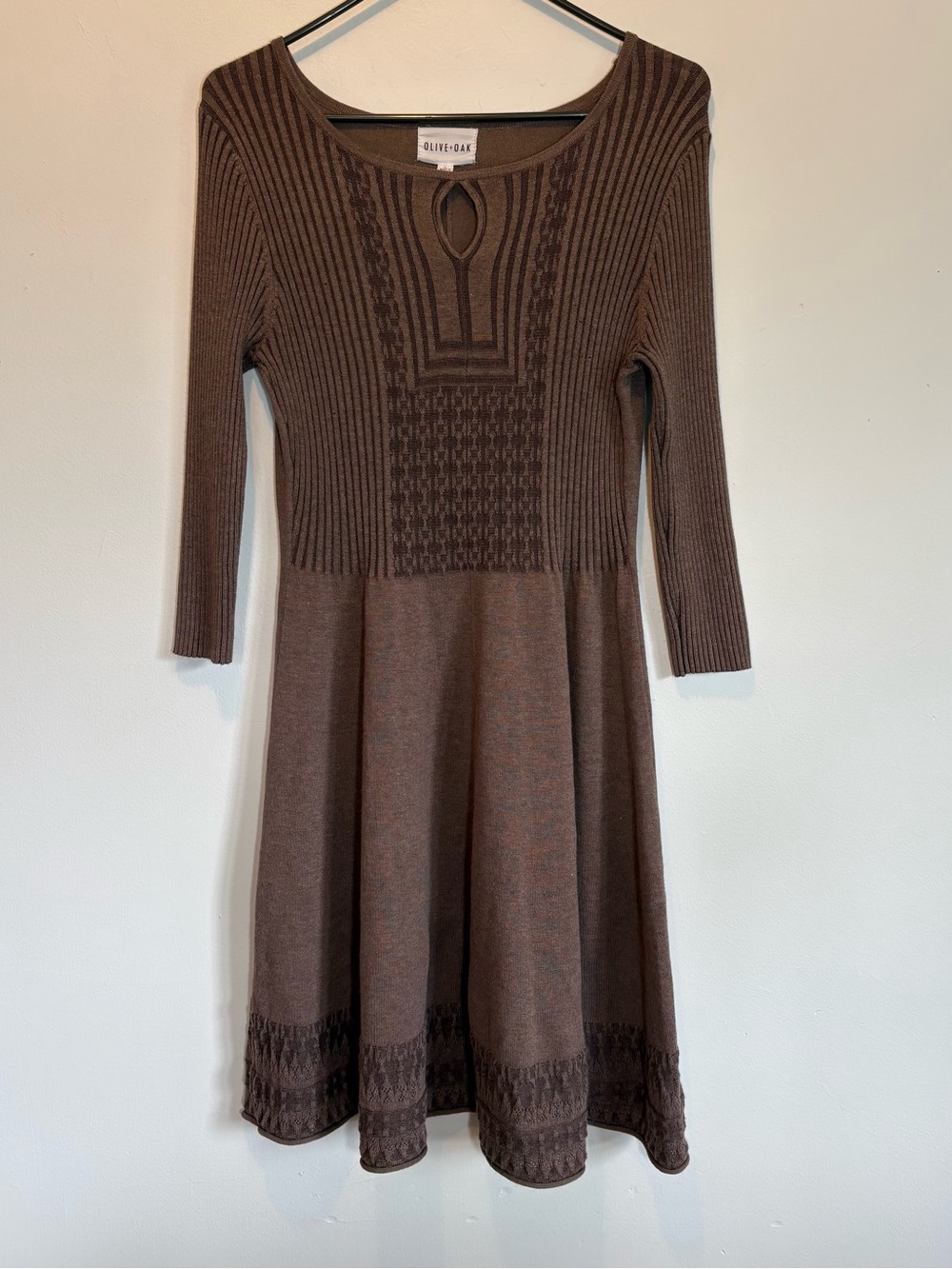 Olive + Oak Soft Brown Knit Fit & Flare Skater Dress Large Autumn